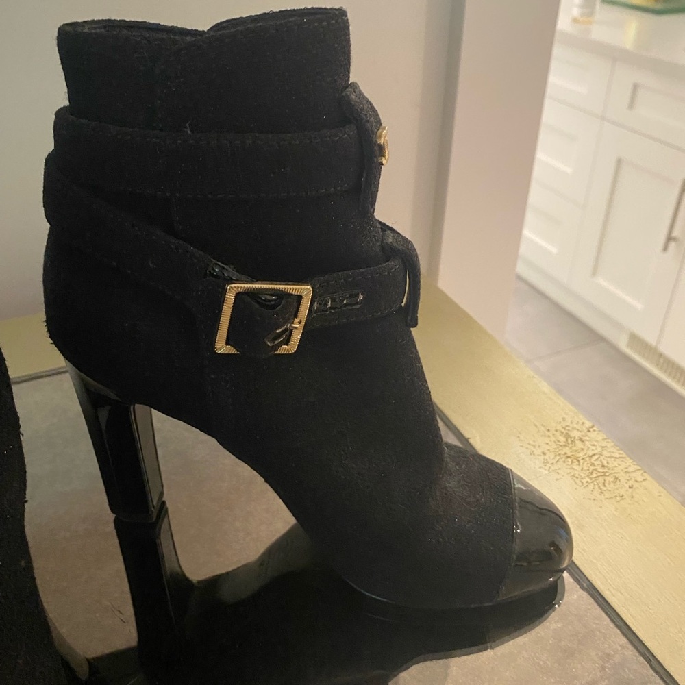 CHANEL Black Ankle Boots with Gold Accents - Picture 2 of 5